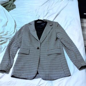 Plaid Single-Button Blazer in Neutral Tones (fits petite too)